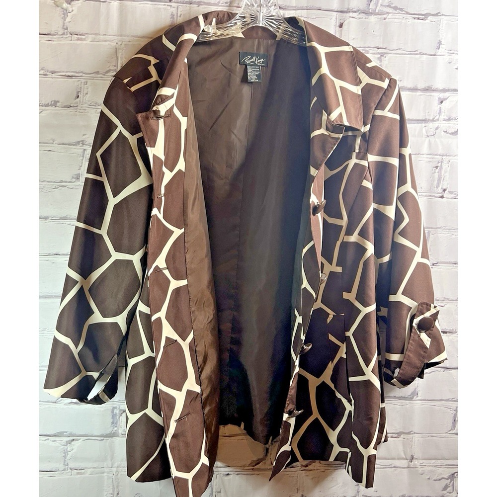 Russell Kemp Womens Jacket Blazer 3X Giraffe Print Lined Shoulder Pads Pockets - Picture 2 of 11